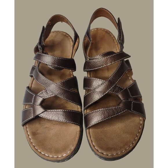 Easy Spirit Brown Pearlie Leather Sandals with Adjustable Strap Women's Size 8 - Picture 9 of 11
